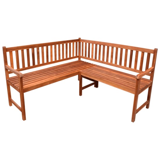 Sadie Wooden Corner Garden Seating Bench In Brown - GardenFurnitureWeb.com