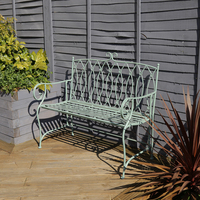 Charles Bentley Decorative Wrought Iron Bench - Sage Green