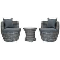 3 Piece Stacking Rattan Furniture Set Grey