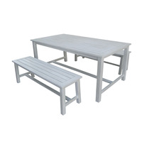 FSC® Certified Acacia White Washed Wooden Bench Dining Set - 4-6 Seater