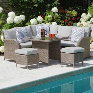 Meltan Outdoor Modular Lounge Dining Set In Sand