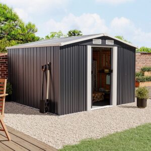 Waterproof 6x8/8x8/10x8ft Metal Shed with Gable Roof Charcoal/Green